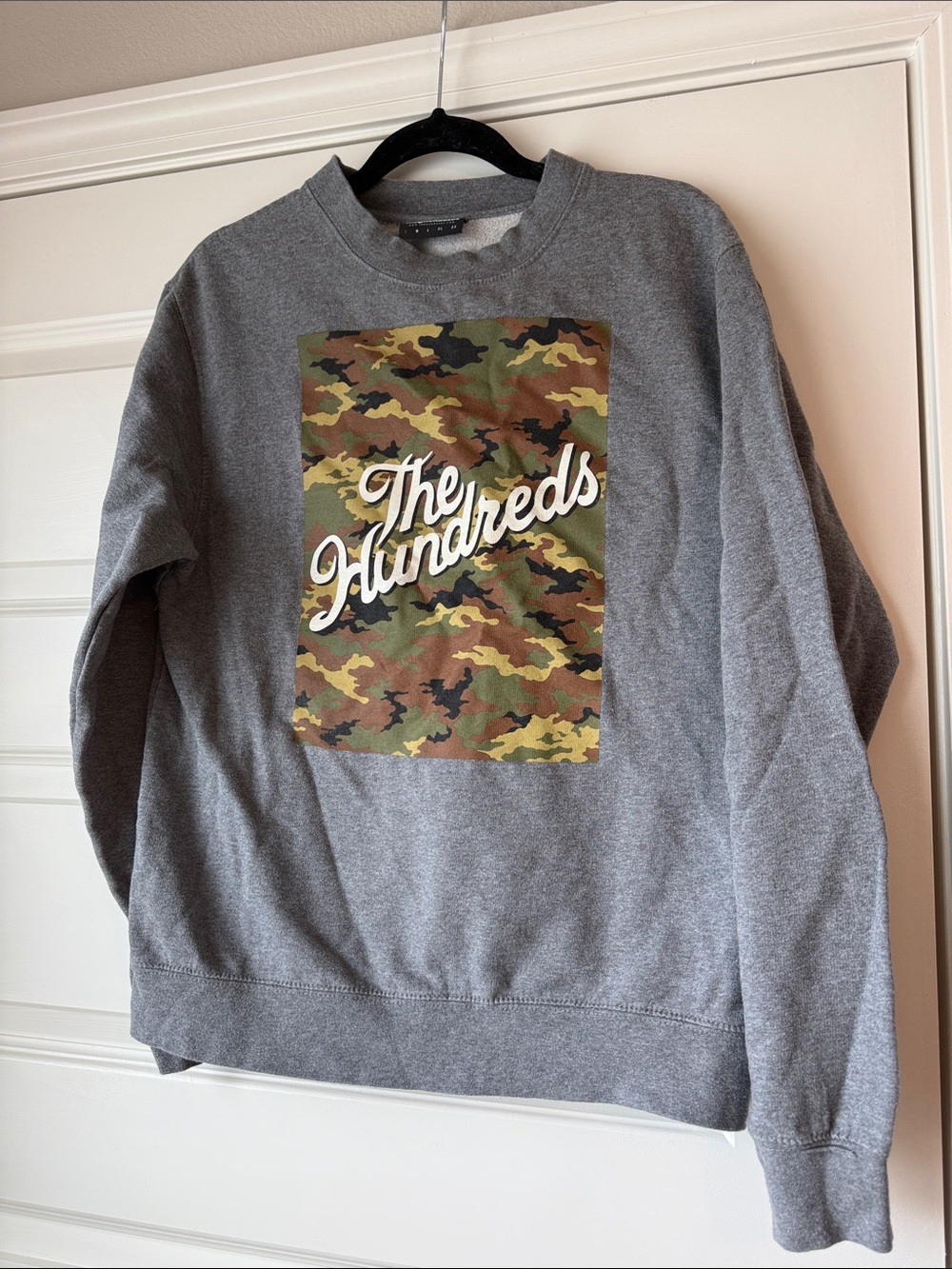 The Hundreds Gray Crewneck Sweatshirt with Camo Graphic